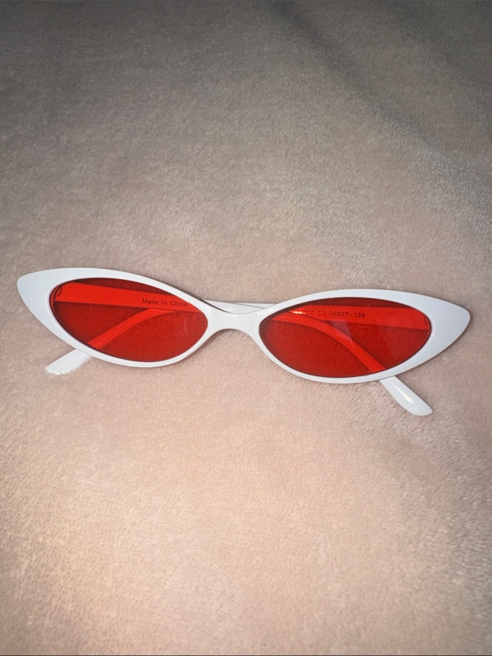 White Cat Eye Sunglasses with Red Lenses